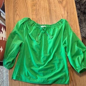 Trina Turk Vibrant Green Off-Shoulder Blouse
